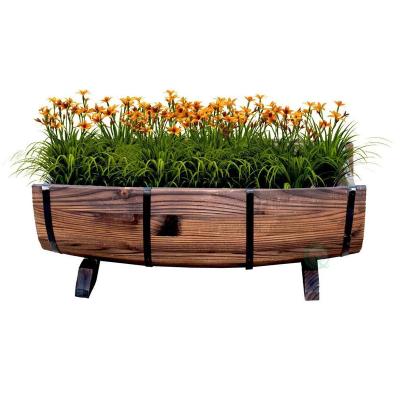 China Best Easy Choice Commodity Set of 3 Rustic Garden Decor Wooden Half Barrel Planters for sale