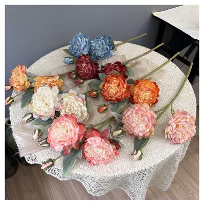 China Beautiful 4 Heads Artificial Peonies Bouquet Colorful Silk Peonies Stems Flower For Wedding Centerpieces Party Home Decor for sale