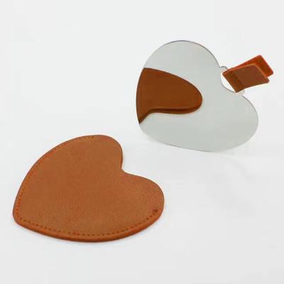 China Pocket Mirror Heart Mirror With Pocket , PU Leather Pocket Makeup Mirror With Logo for sale