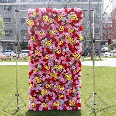 China FABRIC artificial flower manufacturers supplier flower row decoration silk hydrangea rose flower wall background decor for sale