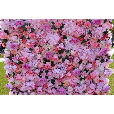 China Pale Roses FABRIC Pink Silk Plastic Flower Wall Backdrop For Bridal Shower for sale