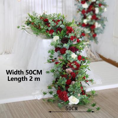 China Silk Cloth Party Decoration Set Customizable Long Large Row Table Runner Artificial Wedding Decor Table Flowers for sale