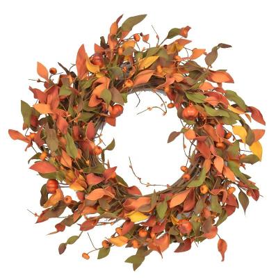 China Wholesale Wreath Decoration Autumn Maple Leaf Pumpkin Artificial Wreath for sale