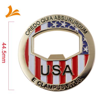 China Custom High Quality Brass Soft Enamel China Metal Gold Challenge Coins With Bottle Opener for sale