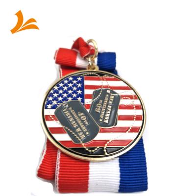 China Hot Selling Custom China USA Army Gold Plated Cheap Challenge Coin Medal With Ribbon for sale