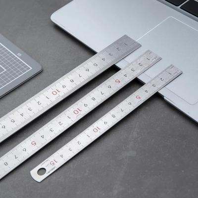 China Grocery Store 8463 Stainless Steel Metal Ruler 15/20/30 cm Straight Line Rulers for School Kids Precision Measuring Drawing Ruler Tool for sale