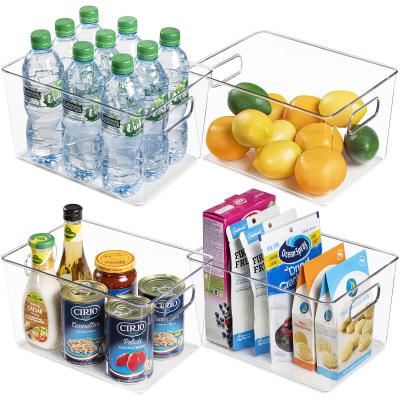 China Amazon Modern Best Selling 6 Pieces Set Clear Pantry Storage BPA Free Storage Stackable Plastic Fridge Organizer Bins With Handles for sale