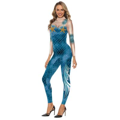 China Amazon Cosplay Costume Hot Sale Cosplay Cartoon Costume For Halloween Party Digital Printing Stage Performance Mermaid Costume Jumpsuit for sale