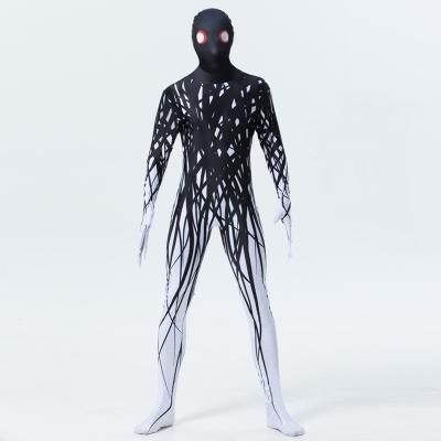 China Cosplay Cartoon Costume Factory Direct Sale Halloween Black Ghost Jumpsuit Cosplay Costume For Men Game Zentai Printed Jumpsuit for sale