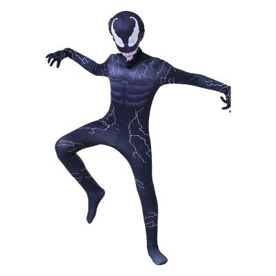 China Custom Carnival Cosplay Superhero Jumpsuit Fancy Venom Cosplay Cartoon Costume With Muscle For Boys for sale