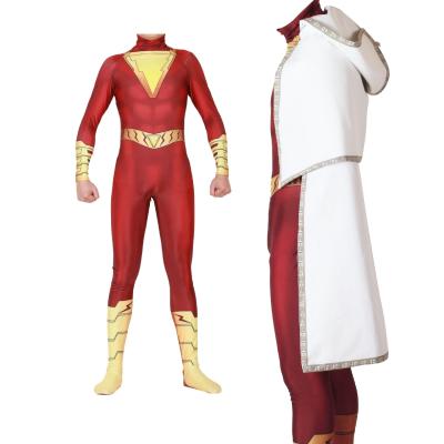 China Cosplay Comic Costume Multi Color Superpower Tights With Cloak Halloween Cosplay Costume Shazam Suit For Kids Stage Performance Wear for sale