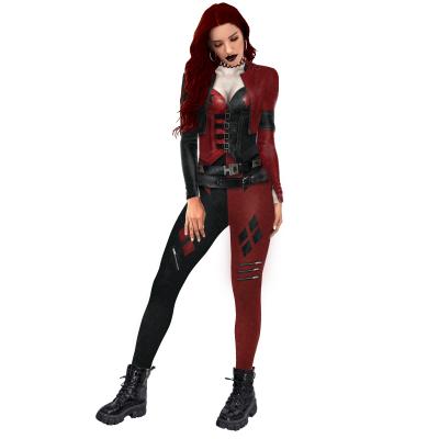 China Manufacturer Custom Halloween Cosplay Cartoon Costume Clown Copy Women's Jumpsuit Appear Slim Skinny Joker Jumpsuit for sale