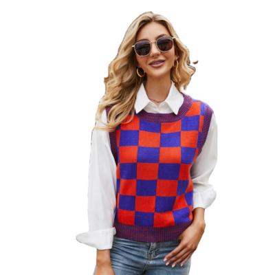 China 2021 new design wholesale latest design oversized sweater vest patchwork color anti-pilling ladies for sale