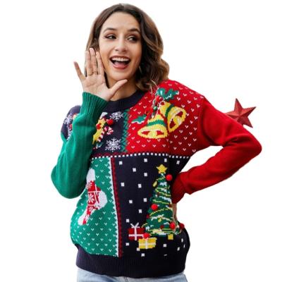 China Wholesale anti-pilling Christmas sweater lady sweater 2021 latest design blocking color casual style for sale