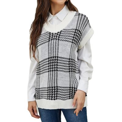 China Anti-pilling drop 2021 shipping ready stock plus size lady sweater vest classic black and white for sale