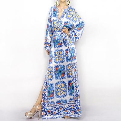 China 2021 New Design Anti-Wrinkle Maxi Long Sleeve V-Neck Maxi Dress Bohemian Elegant for sale