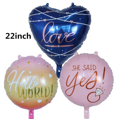 China Party Decoration In Stock 22 Inch Love Round Foil Pink Blue Balloons She Said Yes Wedding Valentine's Day Balloons for sale