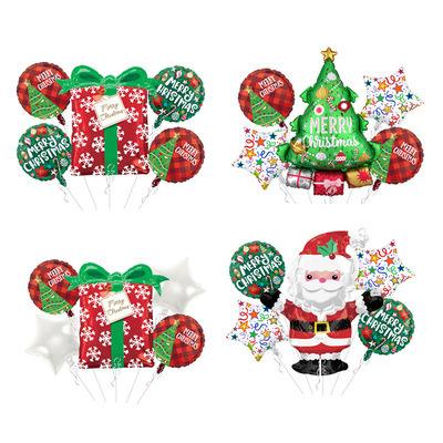 China Party Decoration 5pcs Christmas Foil Balloons Set Merry Christmas Santa Present Gift Snowman Christmas Tree Balloon Decoration for sale