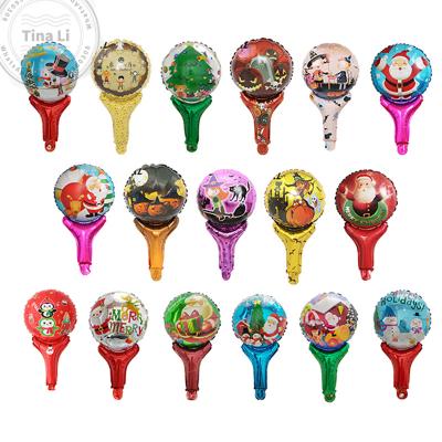 China Wholesale Recycled Christmas Santa Claus Globos Snowman Claus Deer Mylar Foil Balloons Cartoon Kid Stick Hand Held Stick Balloon for sale