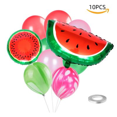 China Hawaiian Party Decoration 10Pcs Summer Watermelon Foil Marble Latex Balloon Theme Party Decoration Balloon Set Custom Globos for sale