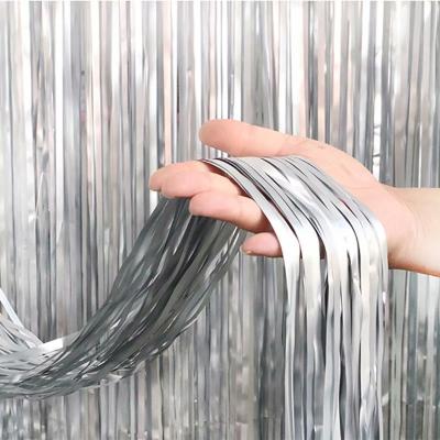 China Hot Sale 1x2 Meter Party Decoration Curtain Wedding Stage Background Decoration Silk Supplies In Hot Matte Rain Metallic Silk Curtain for sale