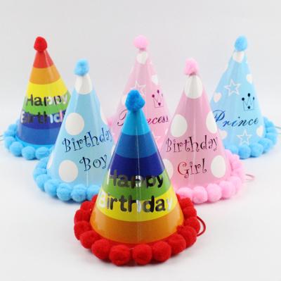 China Wholesale Kids Paper Pompom Hat Paper Pompom Hat Birthday Party Decoration Kids Triangle Cup Party Decoration Adult Supplies for sale