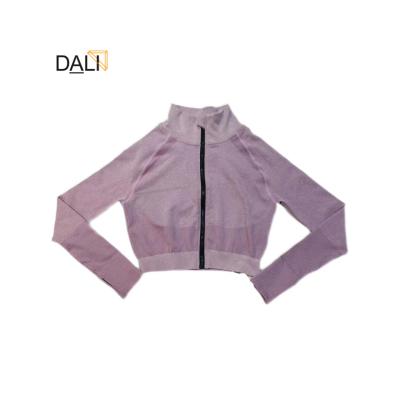 China Yoga OEM Nylon Heat Transfer Running Fitness / Logo Customize Women Sport Long Sleeve Thumb Holes Zip-Up Jacket for sale