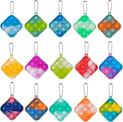 China Mini Decompression Trigger Hand Fun Push Pops Key Chain Poppet Bubble Keychain Sound Sensory Simple Toy Shakehead With Chain 15 Pcs Set for sale