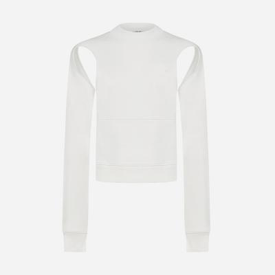 China Anti-wrinkle women's breathable hoodies and casual sweatshirt dress spring crew neck off white 100% cotton cutout sweatshirts for sale