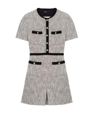 China 2021 Fashions Women Luxury Ladies Clothing Anti-Static Formal Short Sleeve Sunday Dresses Contrast Tweed Dress for sale