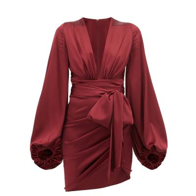 China Anti-wrinkle Customized Ladies Formal Dresses Plus Size Red Color Long Sleeve Solid Long Dress 2020 Prom Dress for sale