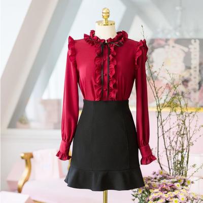 China Winter Women's Elegant Anti-pilling Elegant Long Sleeve Office Vintage Chiffon Blouses Ladies Korean Shirts for sale