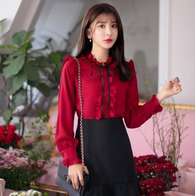 China Anti-pilling 2021 winter women designer shirts elegant and fall long sleeve vintage luxury chiffon shirt for sale