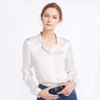 China Solid Color Anti-pilling Shirt Woman Blouses Custom Wholesale Elegant Silk Ladies Shirts for sale