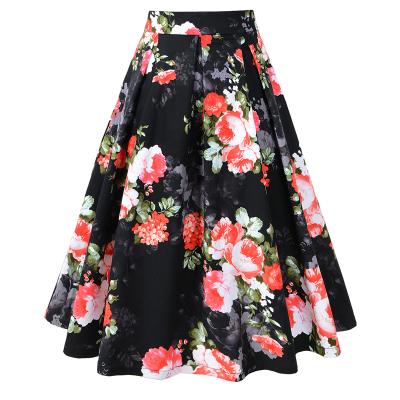 China Best plus size selling custom print women's fashion floral print luxury cheap 100% cotton pleated skirt for sale