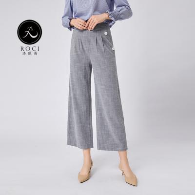 China Anti Static Front Pleats Side Pockets Pants Womens Wide Leg Pants for sale