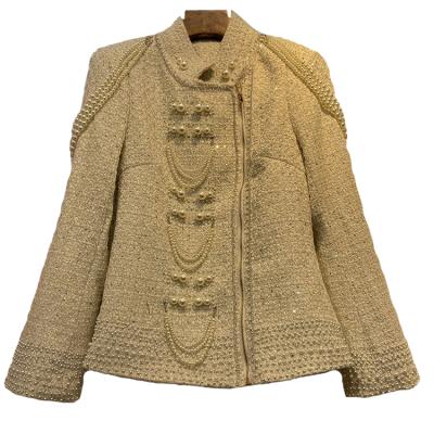 China 2020 anti-static winter luxury tweed jacket with pearl embellishment for sale