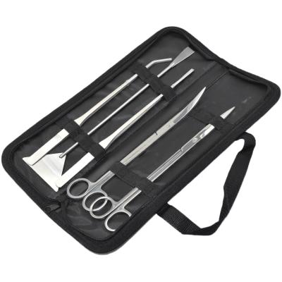 China 5PCS Stainless Steel Aquarium Plant Tools Fish Tank Viable Tweezers Aquarium Scissors With Cloth Bag for sale