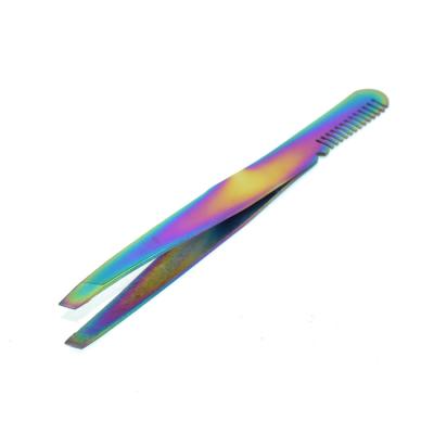 China Durable Cosmetic Tweezers Stainless Steel Eyebrow Clip And With A Comb Eyebrow Clip for sale