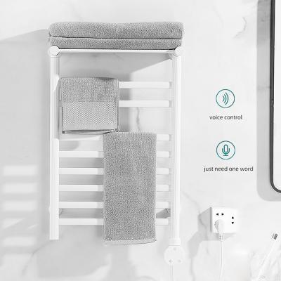 China Waterproof Smart Black White Aluminum Metal Alloy Heater IP46 Constant Temperature 55 Degree Bathroom Towel Rack With Timer for sale