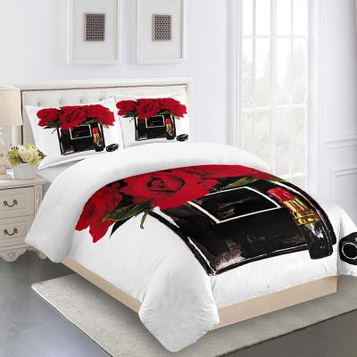 China Super Soft Hot Sale Custom Logo Cotton Red Rose Duvet Cover Bedding Sets Luxury Brand Valentine Wedding Bedding Set For Living Room for sale