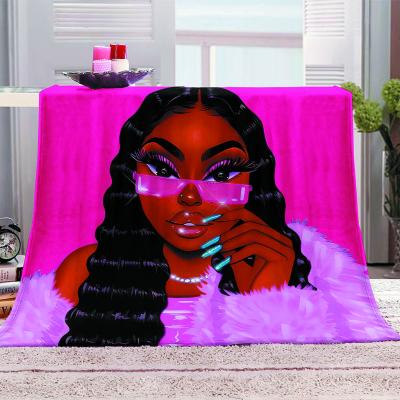 China Magical Super Soft African Black 3D Girl Flannel Fleece Throw Blanket Print For Sofa, Designer Logo Polar Plush Digital Print Travel 1pcs for sale