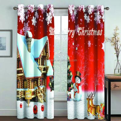 China Custom Merry Christmas Window Santa Blackout Home Curtain Fabric Kids 3D Printing Blackout Christmas Window Curtains For Living Room Luxury for sale