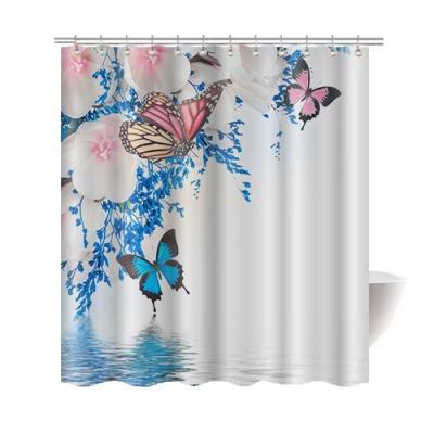 China Sustainable 3D Customized Polyester Butterfly Bathroom Shower Curtain Set Waterproof Bath Mats Set 4PCS for sale