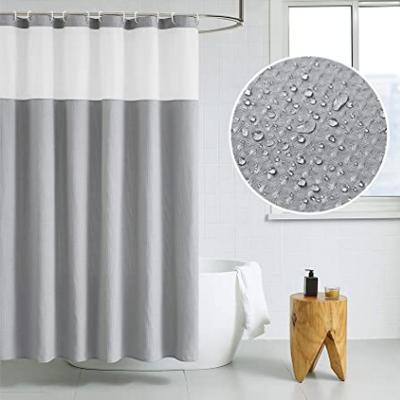 China Sustainable Hotel Shower Curtain Print Waffle Weave Fabric 72x72 Polyester Hookless Custom Size for sale