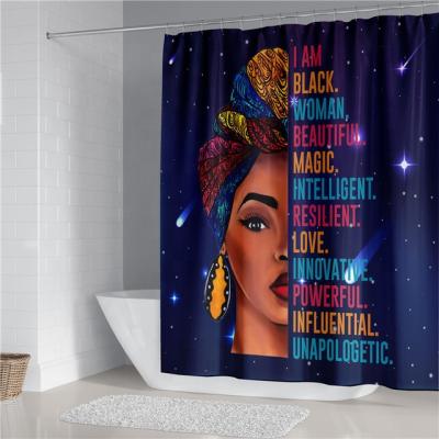 China Viable Black Women Afro Girls Print Shower Curtain Set Polyester Bathroom Curtain Hangs Bath Mat Toilet Lid Cover Modern Bathroom Cover for sale