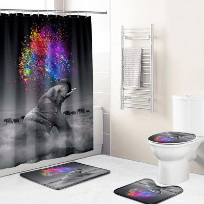 China Amazon Rainbow Polyester Custom Made Funny Creative Viable Elephant Waterproof 3d Digital Printed Bathroom Sets With Shower Curtain And Covers for sale