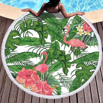 China Viable New Design Digital Printed Sublimation Green Logo Sheet Custom Flamingos Design Sand Free Microfiber Beach Towel for sale