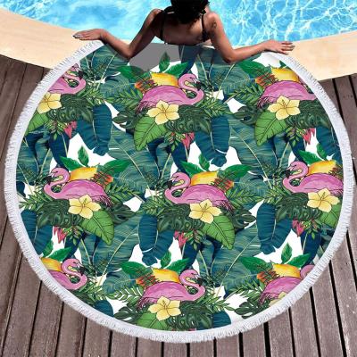 China 2022 Hot Selling Viable Landscape Custom 3D Tropical Botanical Printed Logo 150cm Round Microfiber Beach Towel With Cup for sale