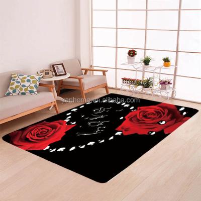 China Custom Large Size 3D Designer Flower Home Decor Washable Blanket Living Room Blanket Printed Rose Carpet Luxury Red Romantic for sale